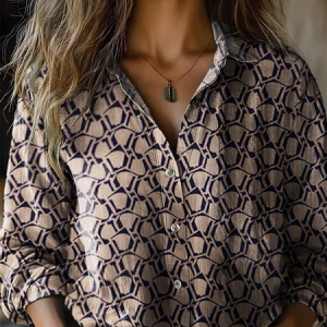 Women's Abstract Geometric Print Work Shirt Casual Shirt, Blouses, Lilicloth.com