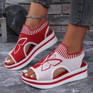 Vintage Striped Slip On Low Heel Gladiator, Sandals, color:Red|size:43, catalog Noracora shop