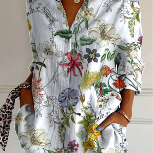 Flowers Vintage Ethnic Print Blouse, Blouses, Lilicloth.com