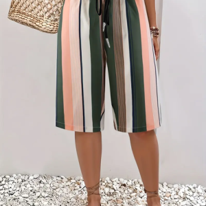 Women Striped Fifth Pants Pant Casual Summer Trousers, JustFashionNow Pants, color:Green|size:XXL,