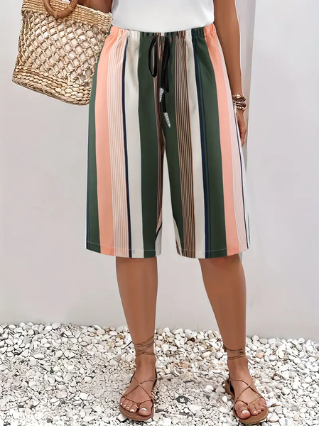 Women Striped Fifth Pants Pant Casual Summer Trousers, JustFashionNow Pants, color:Green|size:XXL,
