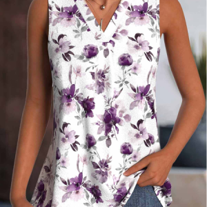 Cotton-Blend V Neck Loose Casual Tank Top, Tank Tops, Lilicloth.com