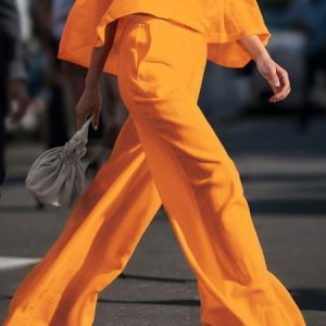 Linen blend Casual Plain Wide Leg Pants, Pants, color:Orange|size:XXL, Stylewe