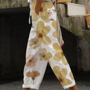 Women Floral Long Pants Casual Spring/Fall Trousers, Pants, color:White|size:3XL, catalog Noracora shop