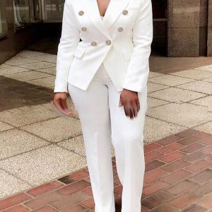 Notched Collar Long Sleeve High Waist Button Blazer Sets, women Two Piece Sets(plus), ChicMe catalog