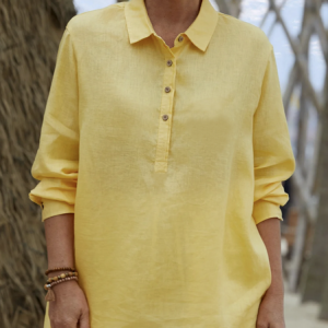 Shirt Collar Long Sleeve Plain Regular Micro-Elasticity Regular Fit Shirt For Women, Shirts, color:Yellow|size:4XL, catalog Noracora shop