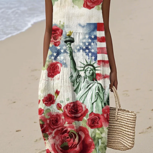Women Striped Summer Dress Crew Neck Sleeveless A-Line Dress, Maxi, color:White|size:4XL, catalog Noracora shop