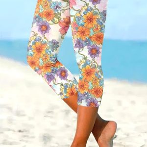 Women Floral Ankle Pants Pant Casual Spring/Fall Trousers, JustFashionNow Pants, color:Apricot|size:4XL,