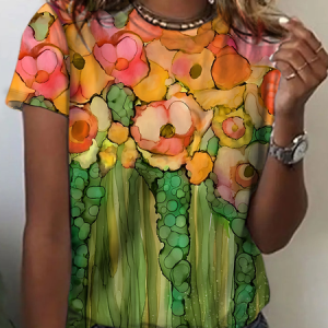 Women's Artistic Floral Illustration Print Cotton T-Shirt, T-shirts, Lilicloth.com