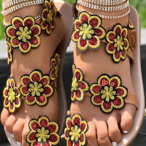Floral Pattern Toe Ring Beach Sandals, women Flats-Sandals, ChicMe catalog