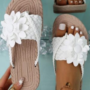 Braided Floral Pattern Toe Post Beach Flip Flops, women flips flops, ChicMe catalog