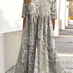 Women Floral Crew Neck Short Sleeve Casual Summer Jumpsuit, JustFashionNow Jumpsuits＆Rompers, color:As Picture|size:3XL,