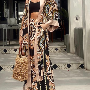Vacation Printing Geometric Wrap Kimono, Kimonos, color:As Picture|size:XXL, Stylewe