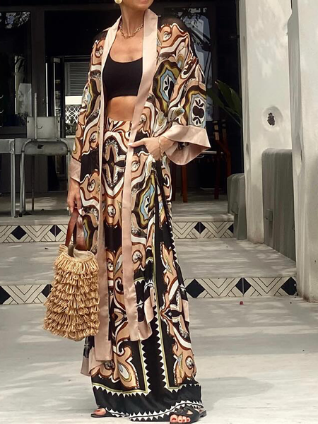 Vacation Printing Geometric Wrap Kimono, Kimonos, color:As Picture|size:XXL, Stylewe