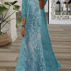 Women Floral Crew Neck Three Quarter Sleeve Comfy Casual Printing Dress With Coat Two-Piece Set, Sets, color:As Picture|size:XXL, catalog Noracora shop