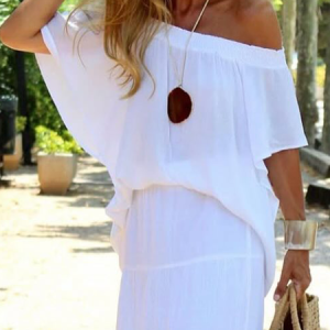 Vacation Plain Gathered One Shoulder Blouse, Blouses and Shirts, color:White|size:XXL, Stylewe