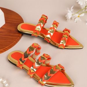 Urban Summer Pu Slide Sandals, Slippers, color:Orange|size:43, Stylewe