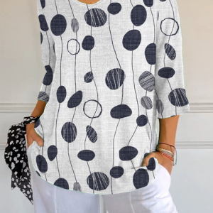 Women Abstract Polka Dots Three Quarter Sleeve Tee T-shirt V Neck Printing Casual Spring/Fall Graphic Tee Top, JustFashionNow T-Shirts, color:White|size:5XL,