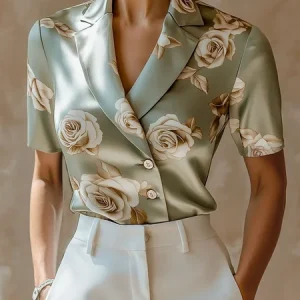 Urban Floral Printing Lapel Collar Shirt, Blouses and Shirts, color:Green|size:XXL, Stylewe