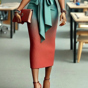 Elegant Gradient Pattern Midi Skirt Belt, Skirts, color:As Picture|size:XXL, Stylewe