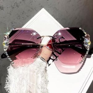 1Pair Rhinestone Tinted Lens Irregular Rimless Frame Sunglasses, women Sunglasses, ChicMe catalog