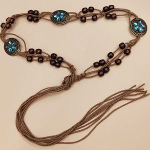 Retro All-match Braided Waist Rope Bohemian Women's Waist Belt Ethnic Belt Korean Style Decorative Casual Waist Chain, JustFashionNow Belts, color:Deep Blue|size:One-size,