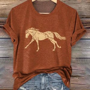 Vintage Animal Crew Neck Short Sleeve T-shirt, T-shirts, color:Brown|size:4XL, catalog Noracora shop