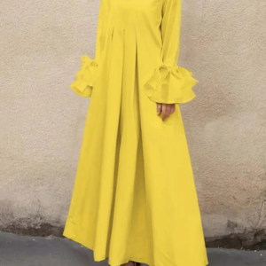 Urban Plain Ruffle Sleeve Shirt Collar Maxi Dress, Maxi Dresses, color:Yellow|size:XS, Stylewe