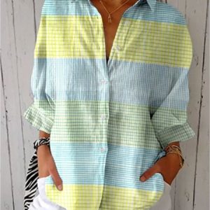 Casual Geometric Print Comfy Loose Long Sleeve Shirt For Women, Shirts, color:Blue|size:4XL, catalog Noracora shop