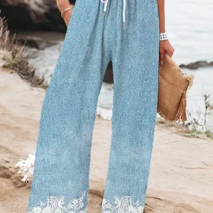 Casual Floral Long Printing Pant, Pants, color:Blue|size:4XL, catalog Noracora shop