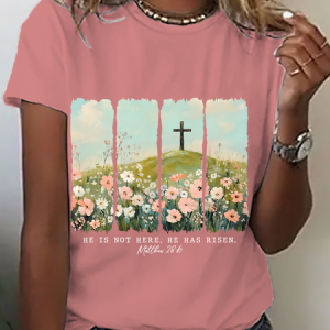 He Is Risen Png Wildflower Spring Easter Cotton T-Shirt, T-shirts, Lilicloth.com