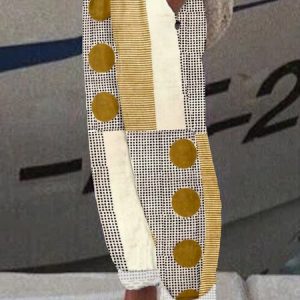 Women Geometric Long Pant Casual Spring/Fall Trousers, JustFashionNow Pants, color:Khaki|size:4XL,