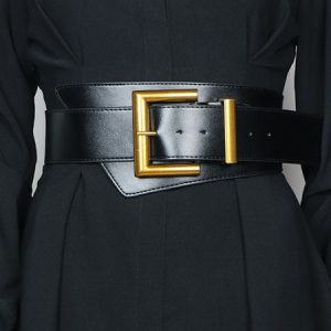 Irregular Metal Buckle Wide Girdle, Belts, color:Black|size:One-size, Stylewe