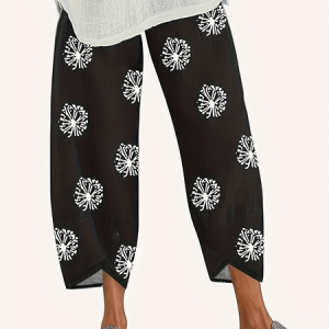 Women Floral Capris Pant Casual Summer Trousers, JustFashionNow Pants, color:Black|size:5XL,