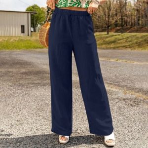 Women Plain Long Pants Casual Spring/Fall Trousers, JustFashionNow Pants, color:Purplish Blue|size:XXL,