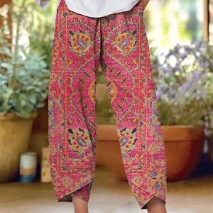 Women Floral Ankle Pants Pants Casual Spring/Fall Trousers, Pants, color:Red|size:4XL, catalog Noracora shop