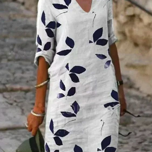 Women Floral V Neck Half Sleeve Comfy Casual Printing Mini Dress, Dresses, color:White|size:3XL, catalog Noracora shop