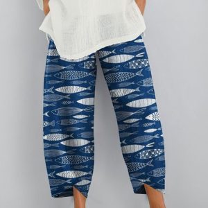 Women Animal Long Pant Casual Spring/Fall Trousers, JustFashionNow Pants, color:Purplish blue|size:3XL,