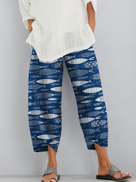 Women Animal Long Pant Casual Spring/Fall Trousers, JustFashionNow Pants, color:Purplish blue|size:3XL,