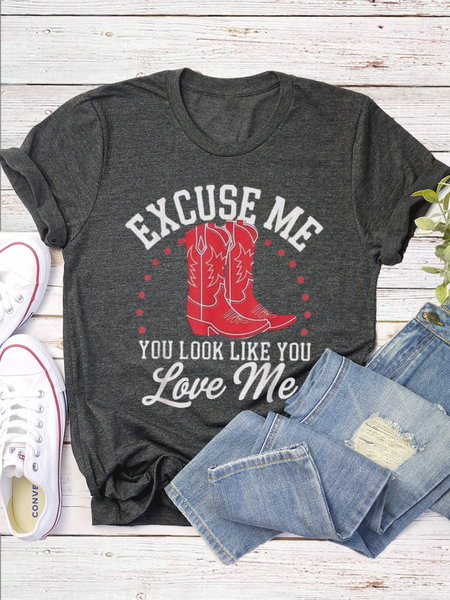 Women Wild West Short Sleeve Tee T-shirt Crew Neck Casual Summer Top, JustFashionNow T-Shirts, color:Deep Gray|size:3XL,