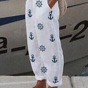 Women Anchor Long Pant Casual Spring/Fall Trousers, JustFashionNow Pants, color:White|size:5XL,