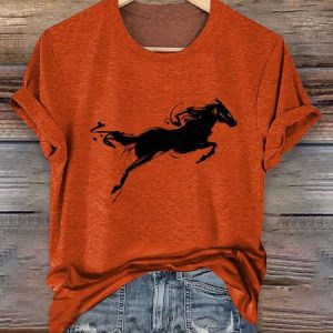 Vintage Animal Crew Neck Short Sleeve T-shirt, T-shirts, color:Orange|size:4XL, catalog Noracora shop