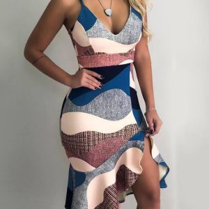Colorblock Slit Ruffles Irregular Dress, women Print Dresses, ChicMe catalog