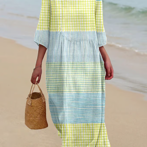 Women Striped Half Sleeve Summer Printing Dress Crew Neck Daily Casual Maxi H-Line Dress, JustFashionNow Casual Dresses, color:As Picture|size:5XL,