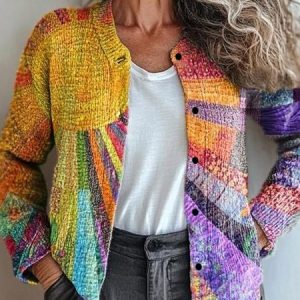 Loose Knitted Psychedelic Art Casual Cardigan, Cardigans, Lilicloth.com
