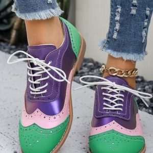 All Season Pu Floral Shallow Shoes, JustFashionNow Flats, color:Green|size:43,