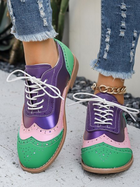 All Season Pu Floral Shallow Shoes, JustFashionNow Flats, color:Green|size:43,