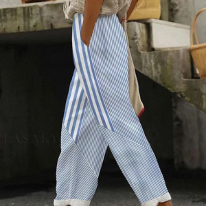 Women Striped Long Pants Casual Spring/Fall Trousers, JustFashionNow Pants, color:Blue|size:5XL,