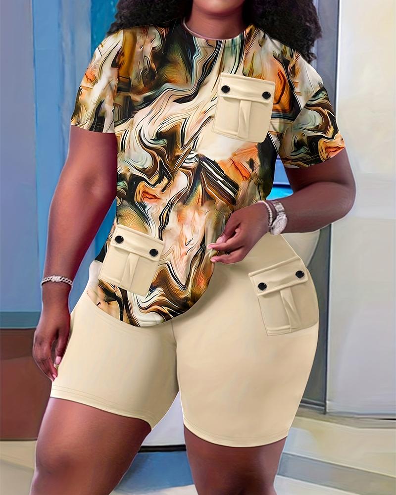 Plus Size Pocket Button Design Top & Shorts Set, women Two Piece Sets(plus), ChicMe catalog