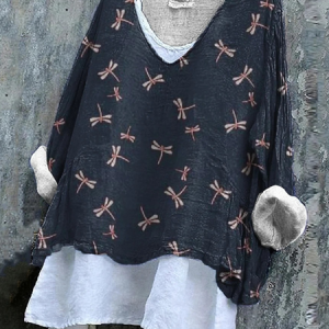 Vintage Animal V Neck Long Sleeve T-shirt, T-shirts, color:Black|size:4XL, catalog Noracora shop